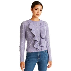 Industry Lavender Pointelle Knit Ruffle Front Wool Blend Sweater Size Medium